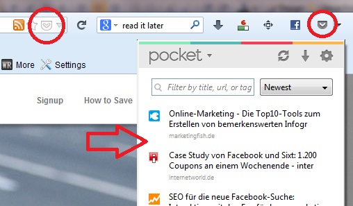 Pocket Online Notizbuch und Themenspeicher