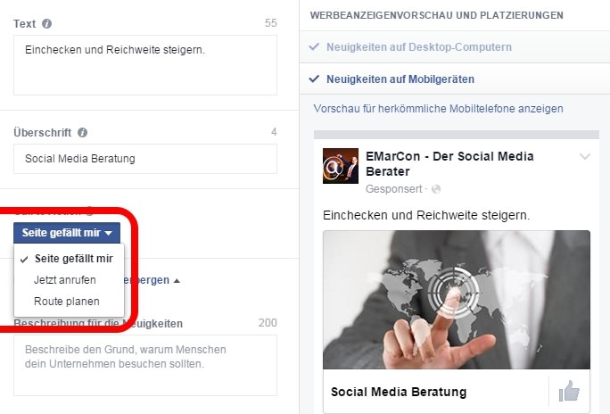 Facebook Local Ads Call-to-Action