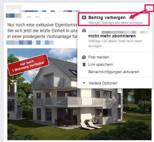 Facebook Beitrag verbergen