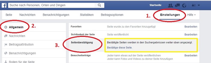 Facebook Seiten Schritt für Schritt bestätigen