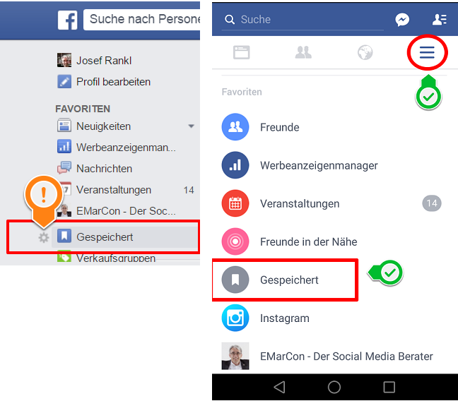 Facebook Bookmarks - Gespeicherte Posts lesen