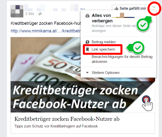 Facebook Bookmarks - Posts speichern