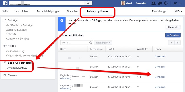 Facebook Lead Ads Daten