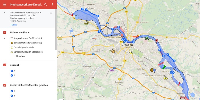 Google Hochwasserkarte von Dresden