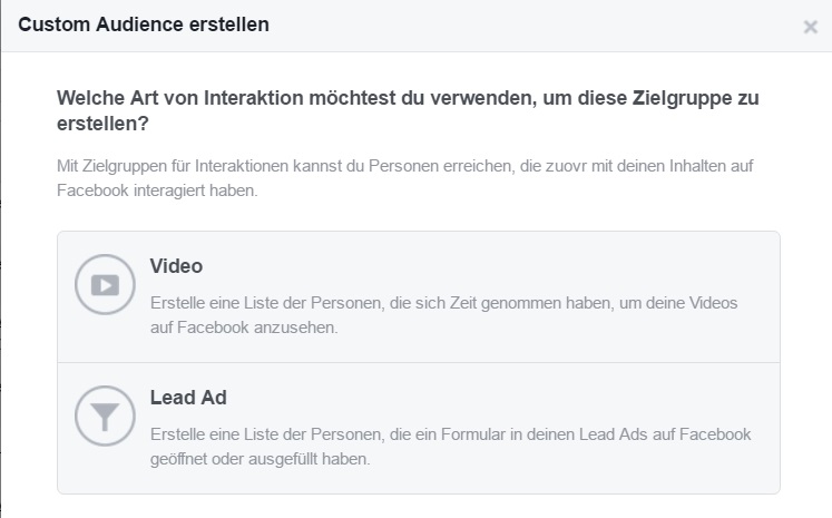 Facebook Custom Audience für Lead Ads und Videos