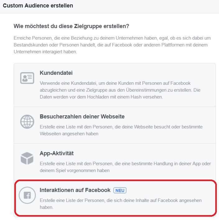 Neue Facebook Custom Audience