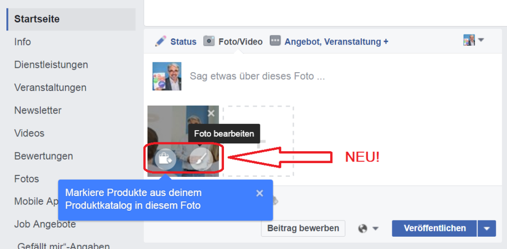 Facebook Bildbearbeitung direkt beim Hochladen