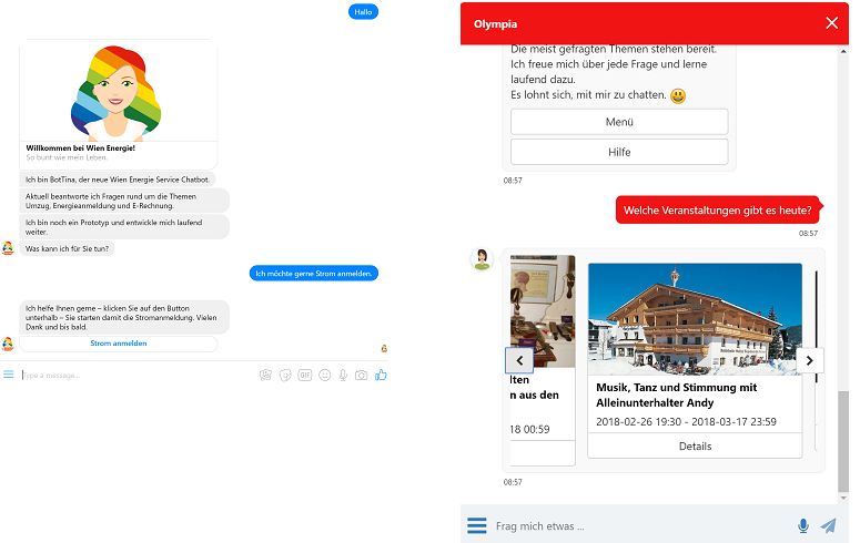 Implementierung eines Chatbots, Beispiele BotTina und Olympia