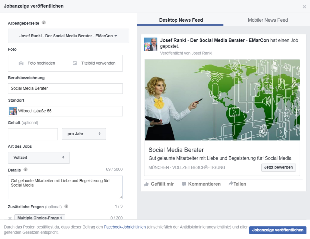 Stellenanzeigen mit Facebook Jobs erstellen