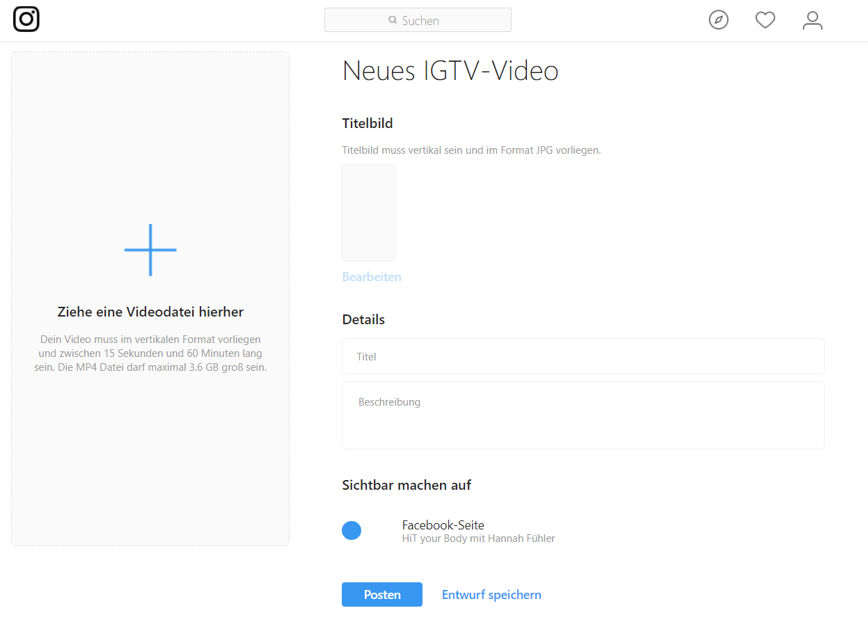 IGTV Video Upload Desktop Details