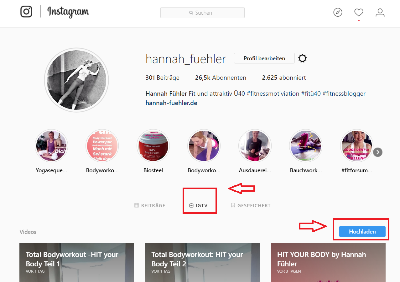 IGTV Video auf dem Desktop hochladen