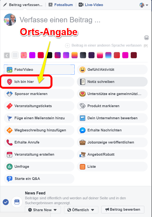 Die wichtigsten Zutaten für einen perfekten Facebook Post: Die Ortsangabe