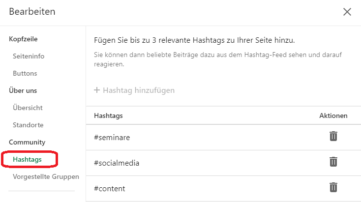 Hashtags auf Linkedin Unternehmensseiten