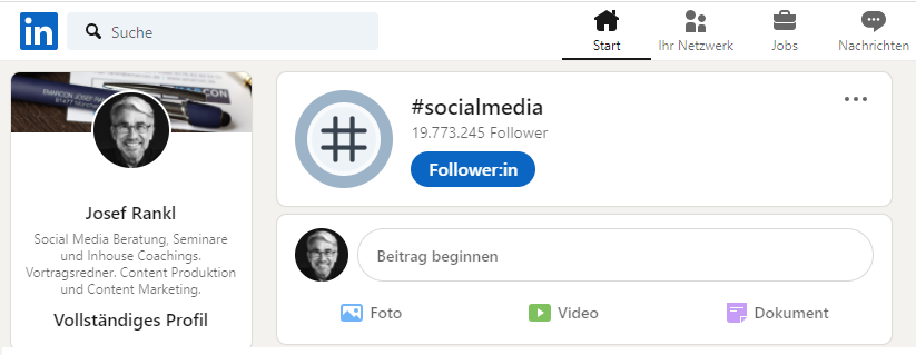 Feed: Hashtags auf LinkedIn