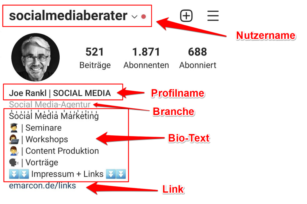 Instagram Profil für Instagram Suche optimieren