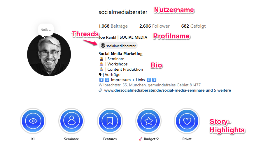 Instagram Suche - Profil einrichten