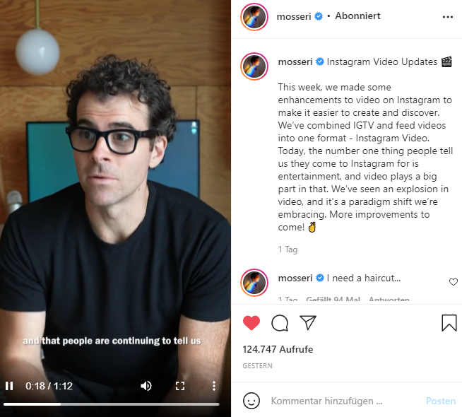 Mosseri über Instagram Videos