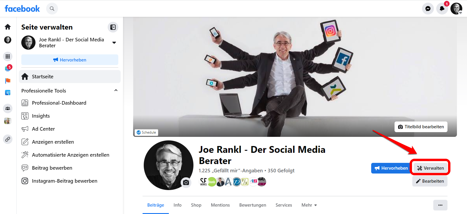 Neues Facebook Seitendesign - Verwalten