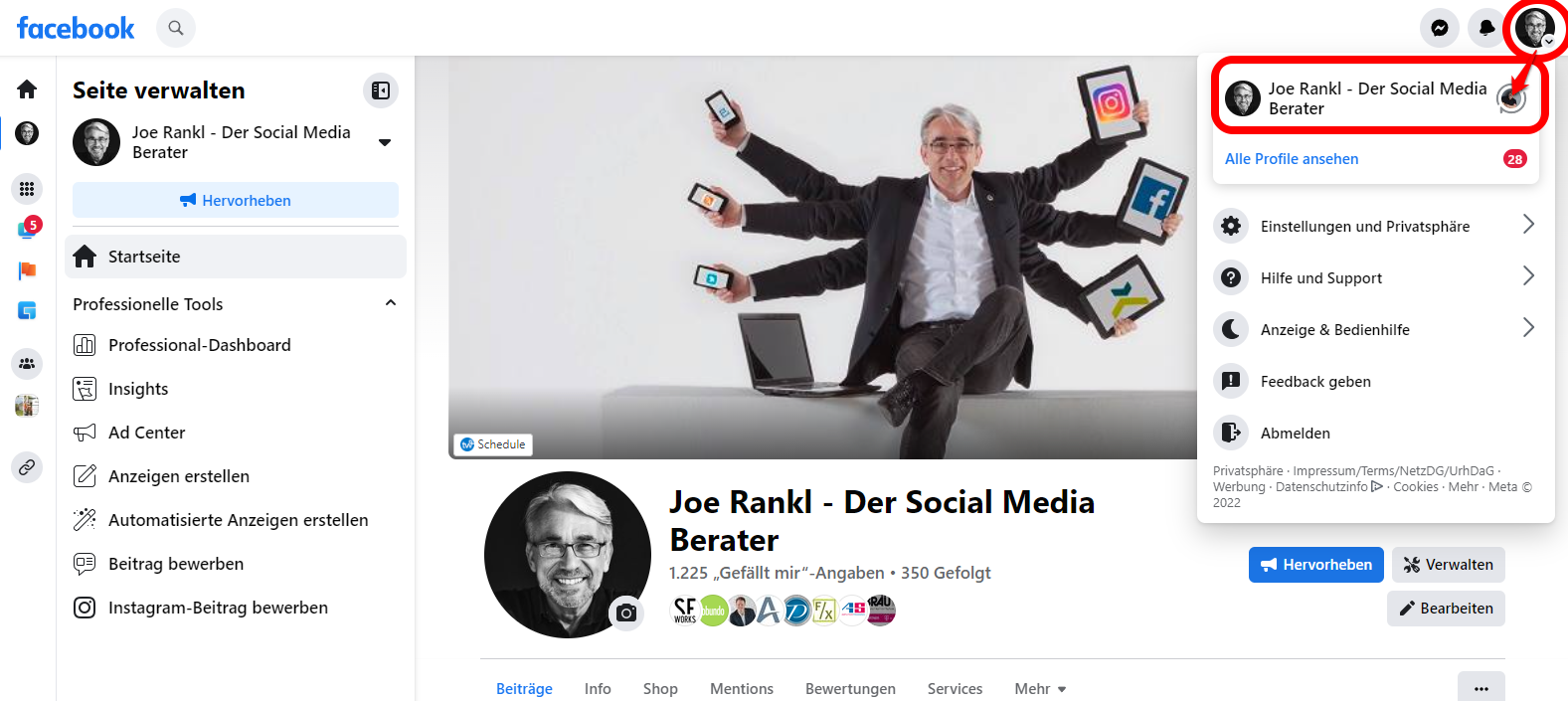 Neues Facebook Seitendesign - Navigation