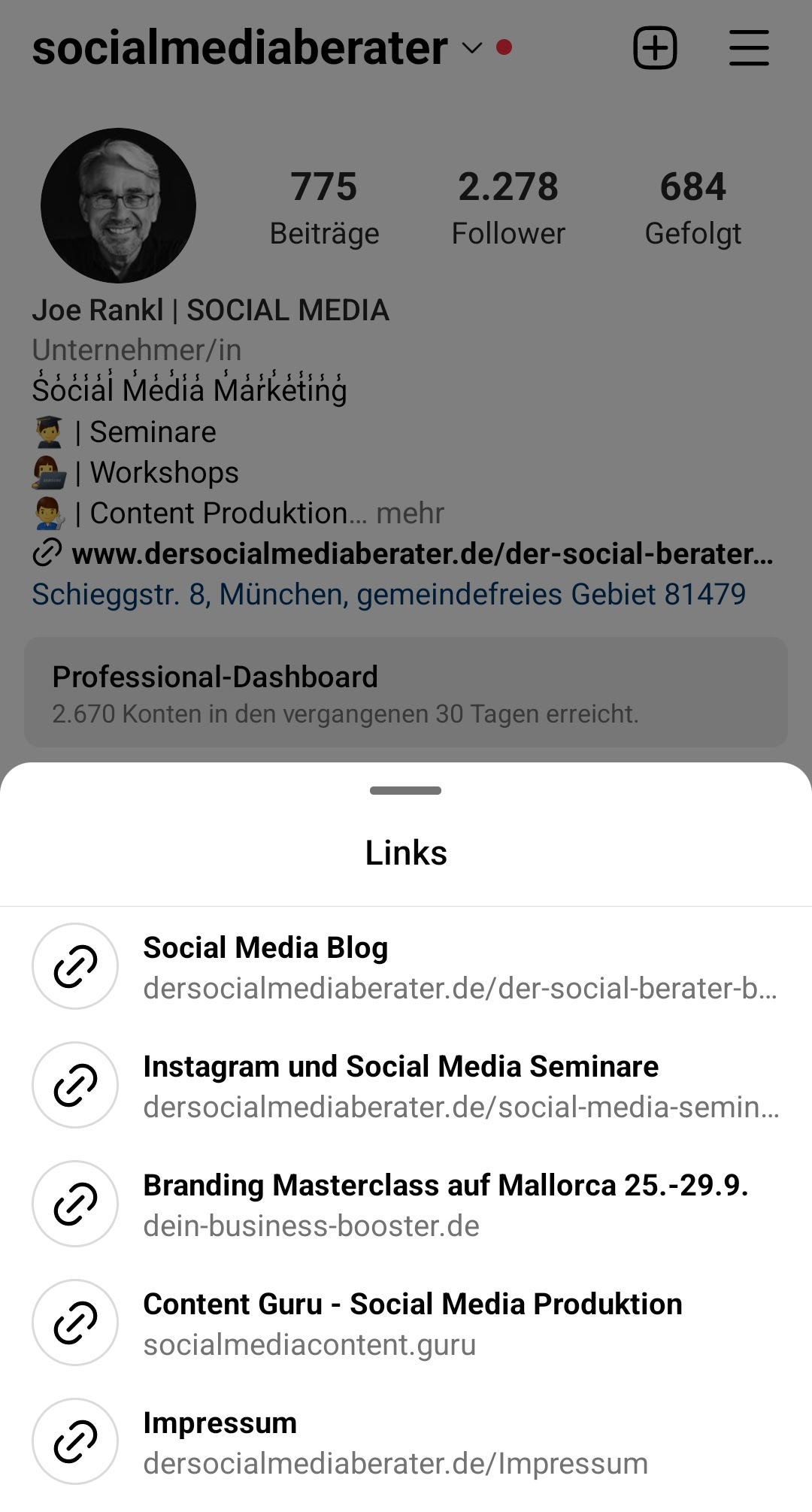 Instagram mit 5 Links
