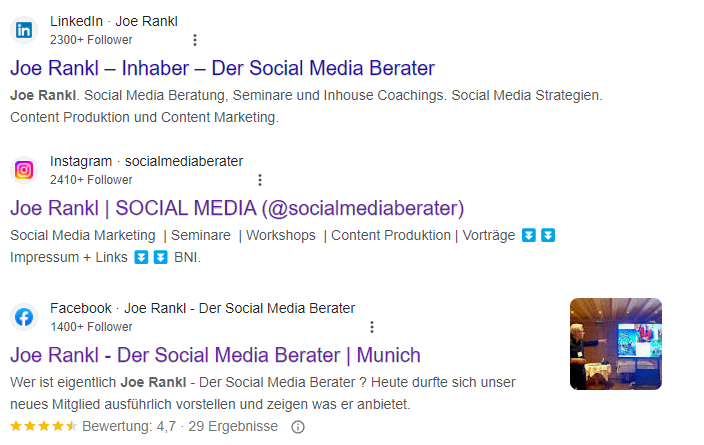 Google zeigt Anzahl Follower in der Suche an