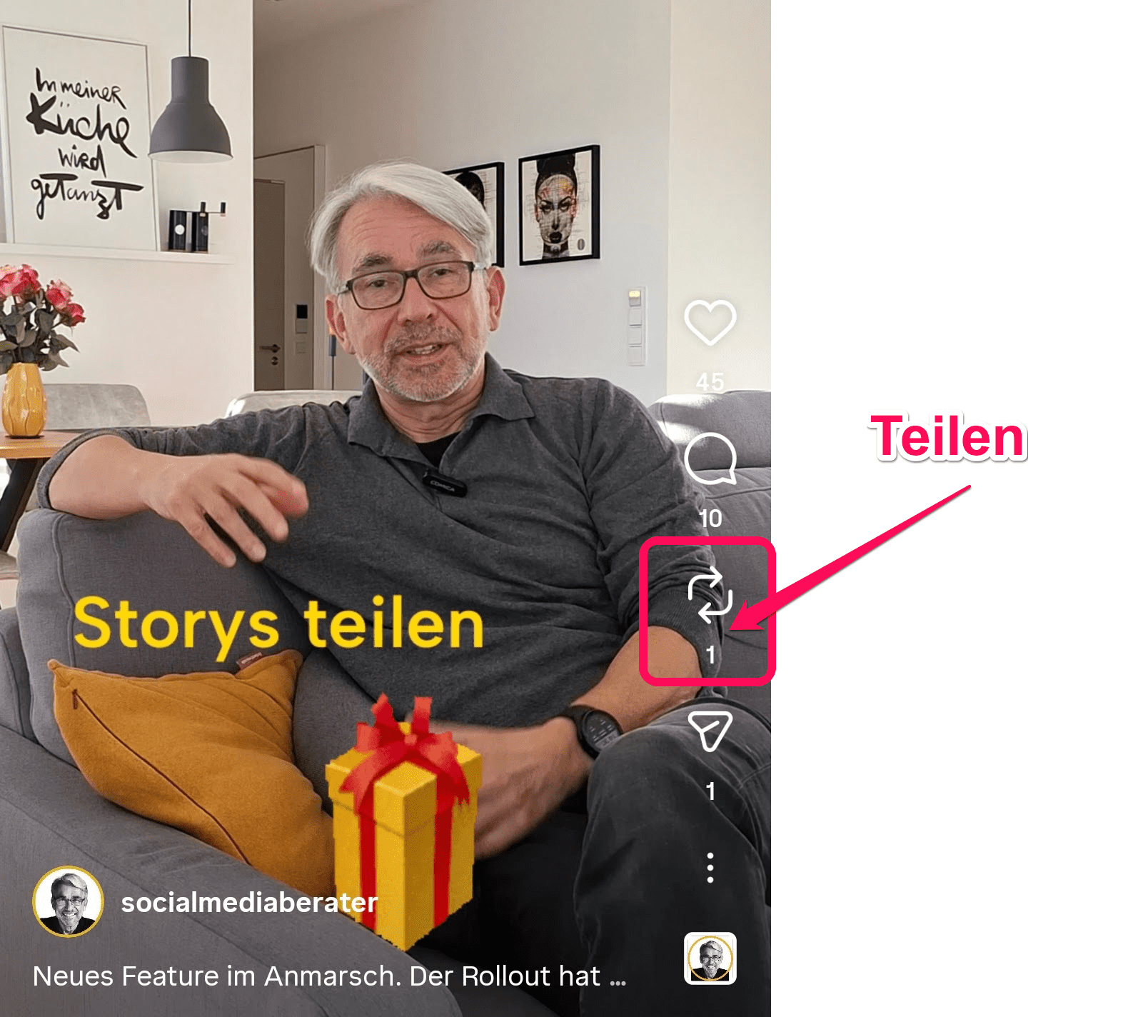 Neue Teilen Funktion auf Instagram